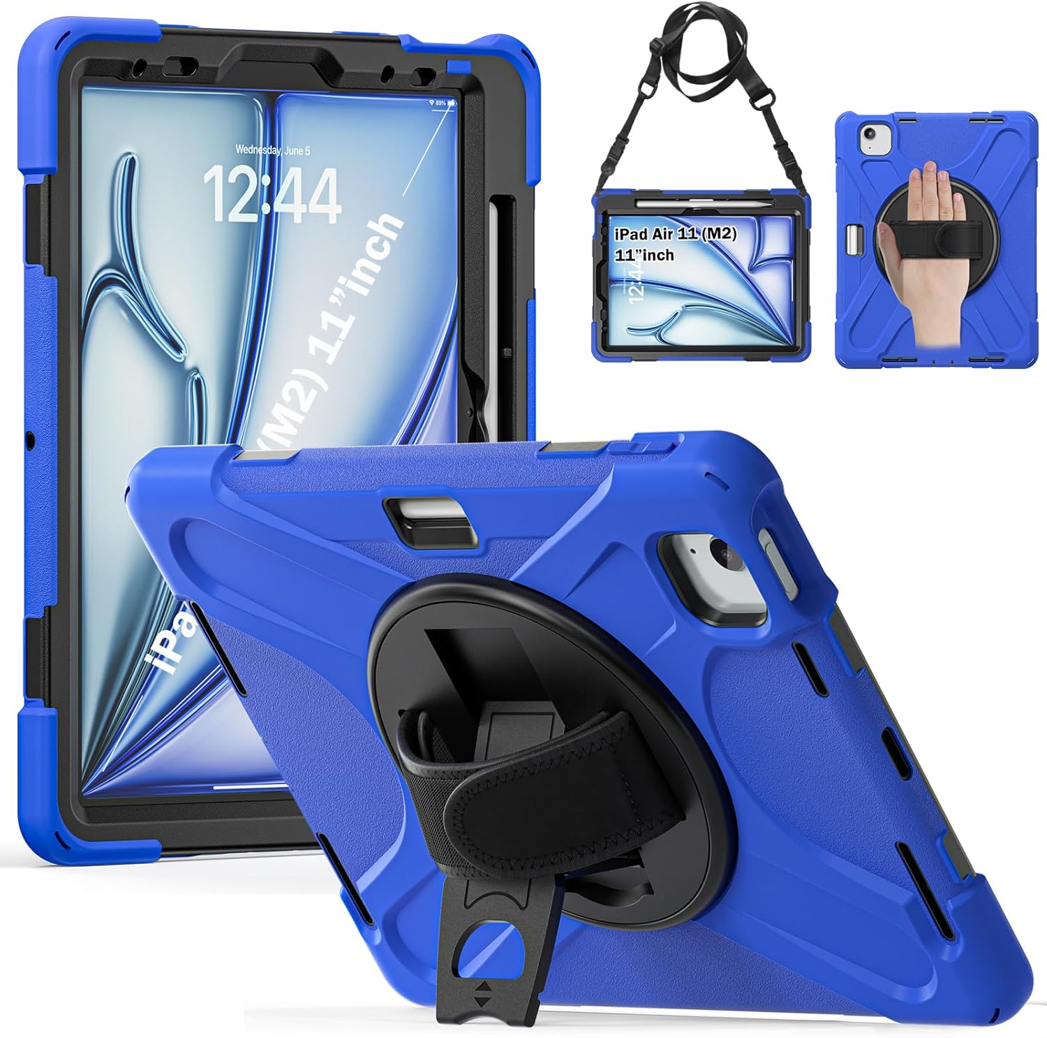 Case for iPad Air11 inch Generation 2024 2025 Air 4th 5th 10.9 inch,with Rotating Stand/Hand Shoulder Strap/Pencil Holder,Sturdy Heavy Duty Full Body Shockproof Protective Cover for ipad pro 11"