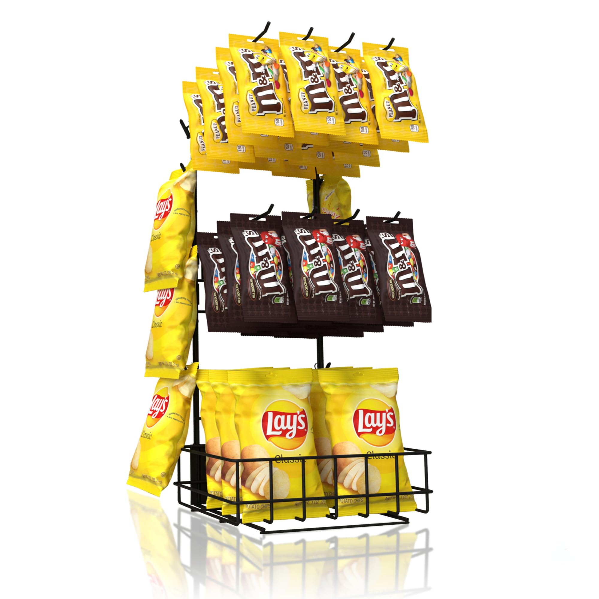 Retail Display Rack, 12 Clips & 8 Peg Hooks Matte Black Countertop Snack Stand Organizer For Retail Store Supplies, Merchandise & Snack Display Stand, 9.76x11.18x23.58
