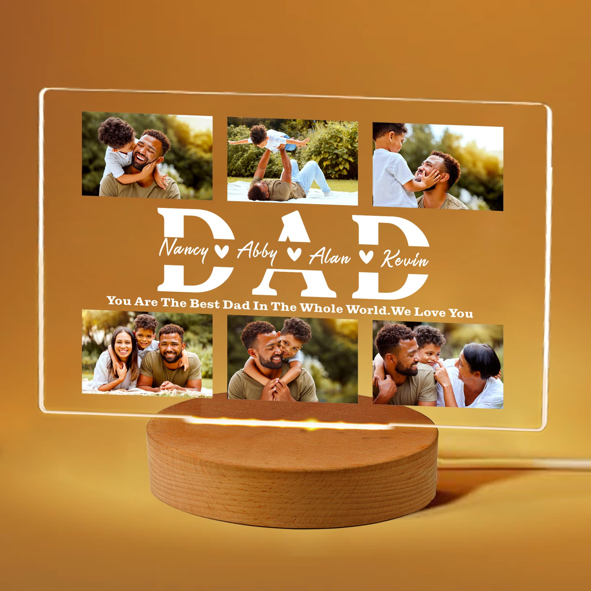 EDSG Personalised Fathers Day Plaque Gifts for Dad 7 Colors Night Light with Photo Text Birthday Gifts for Daddy Acrylic Plaque Father's Day Photo Gifts Dad Gift from Daughter & Son(Design 2)
