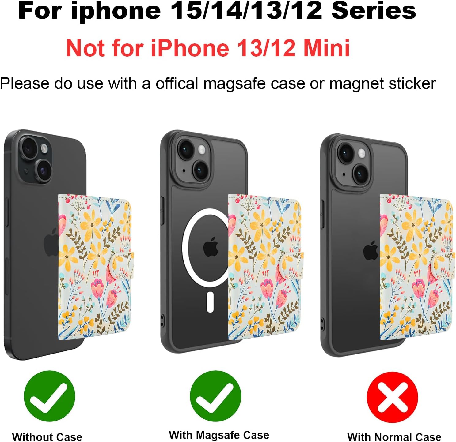 HAOPINSH for MagSafe Wallet Magnetic Wallet Card Holder, Floral Flower Pattern Detachable Adjustable Flip Leather iPhone Kickstand Mag Safe Card Slots RFID Blocking for iPhone 17/16/15/14/13/12 Series