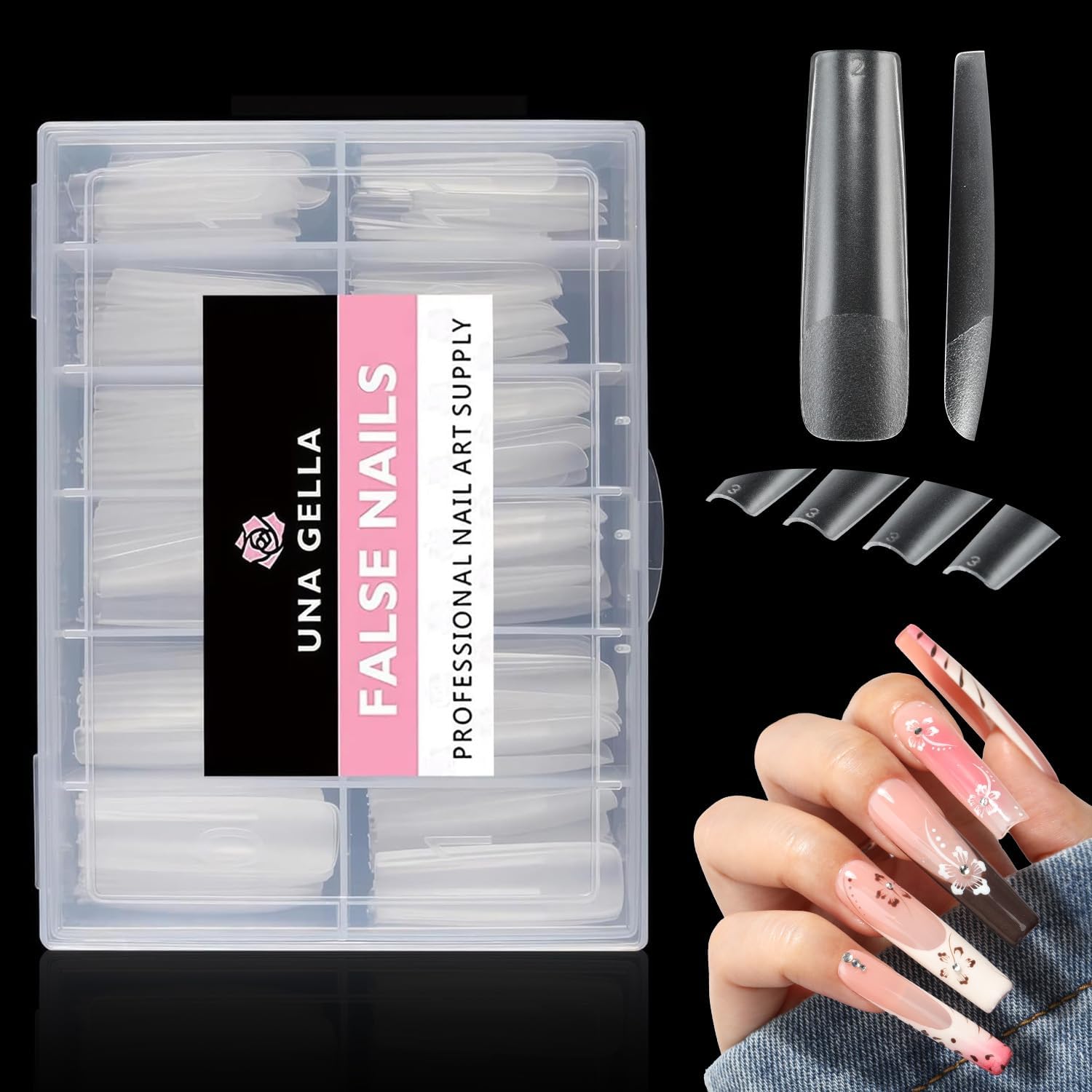 UNA GELLA Full Square Gel Fake Nails Pre-file 120pcs Press On Nails XXL No C Curve Extra Long Nail Tips Clear Long Flat Nail Tips Tapered Square Soft Gel Tips
