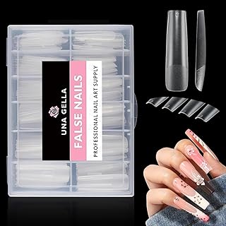 UNA GELLA Full Square Gel Fake Nails Pre-file 120pcs Press On Nails XXL No C Curve Extra Long Nail Tips Clear Long Flat Nail Tips Tapered Square Soft Gel Tips