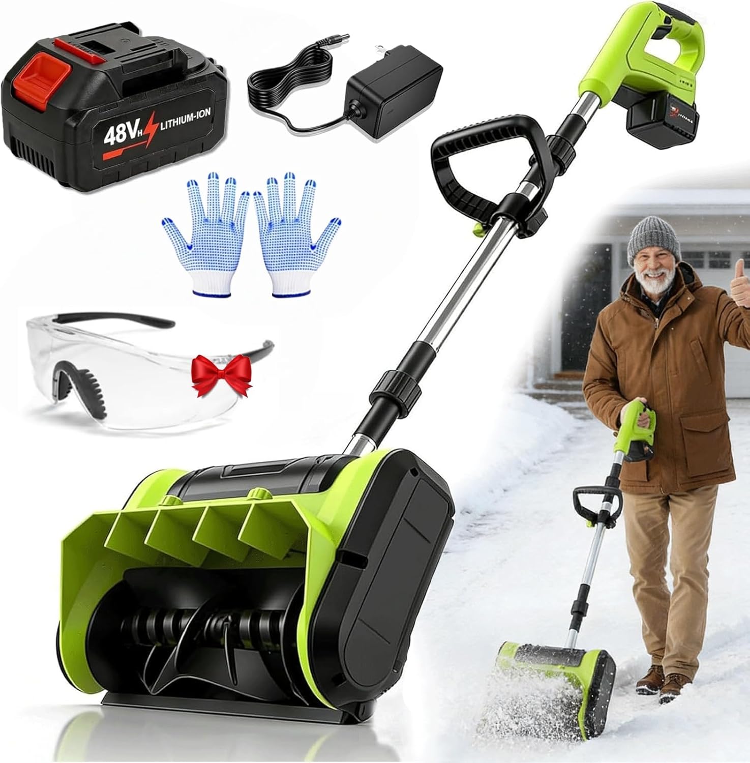 Brushless Electric Cordless Snow Shovel Compatible with 40V Battery and Charger, 10” Power Snow Shovel Cordless, Adjustable Direction Fast Snows Thrower Removal for Deck & Patio (1*Battery)