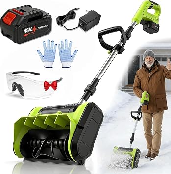 Brushless Electric Cordless Snow Shovel Compatible with 40V Battery and Charger, 10” Power Snow Shovel Cordless, Adjustable Direction Fast Snows Thrower Removal for Deck & Patio (1*Battery)