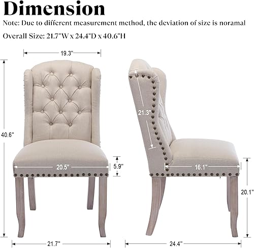 Miniatura 2 de Juego de 2 sillas de comedor copetudas, sillas de comedor tapizadas de lino, sillas de comedor modernas de mediados de siglo con adornos de cabeza