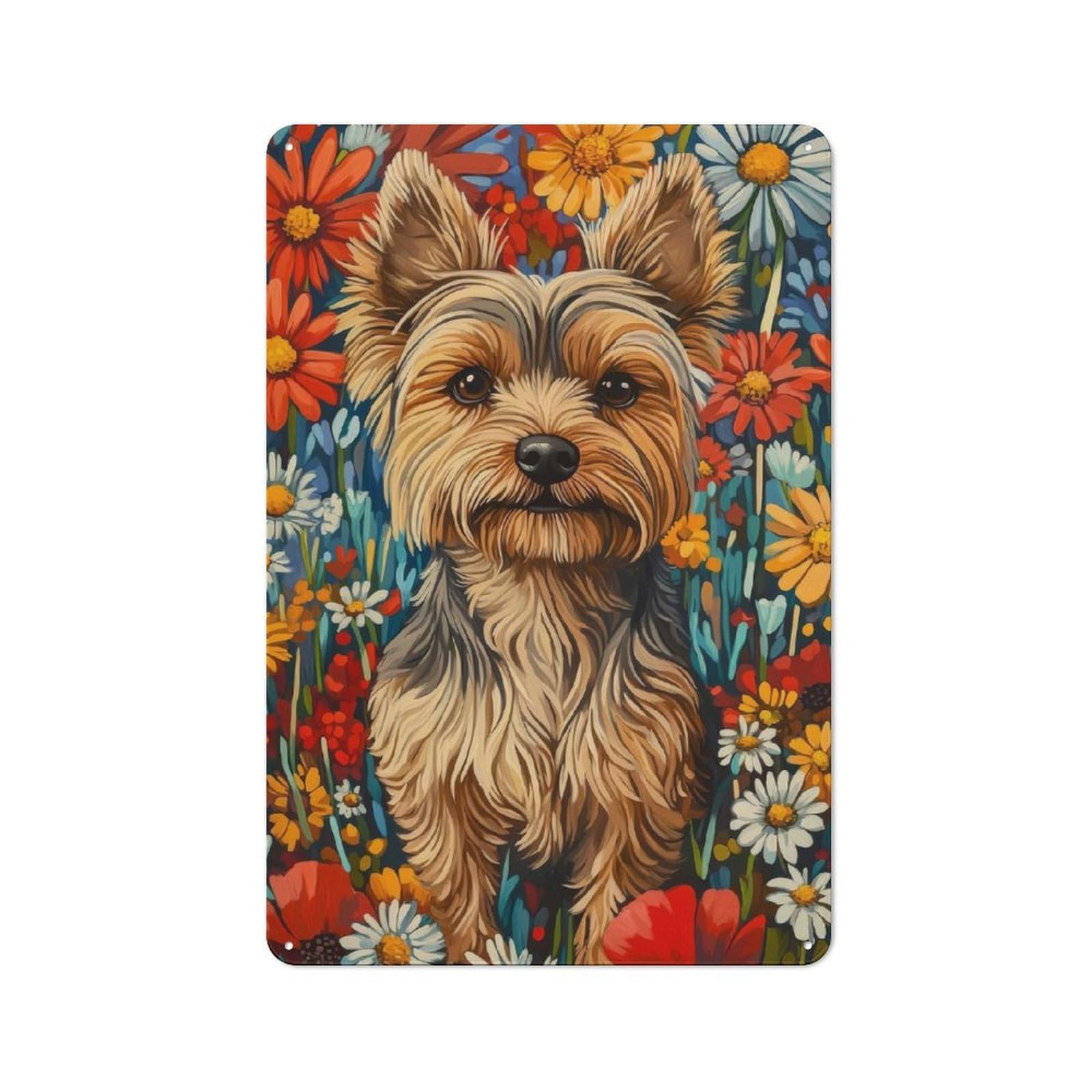 Junmoney Yorkshire Terrier In Flowers Dog Wall Art Pr Metal Sign 30X20cm With Int For Workshop Wall, Vintage Decor, A Decorative Christmas Gift For Metal Sign Collectors