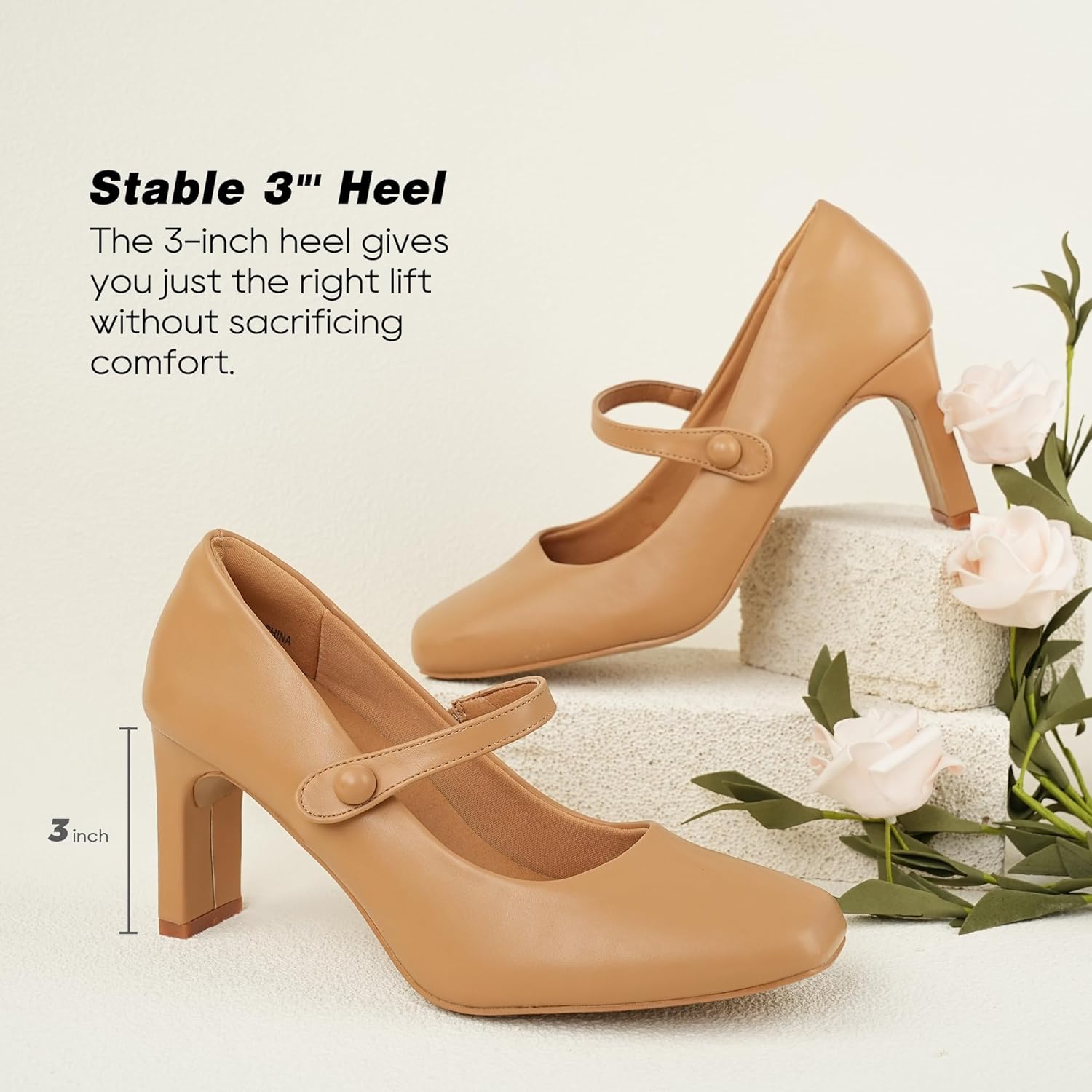 Womens Mary Janes Chunky Heels Square Toe Pumps