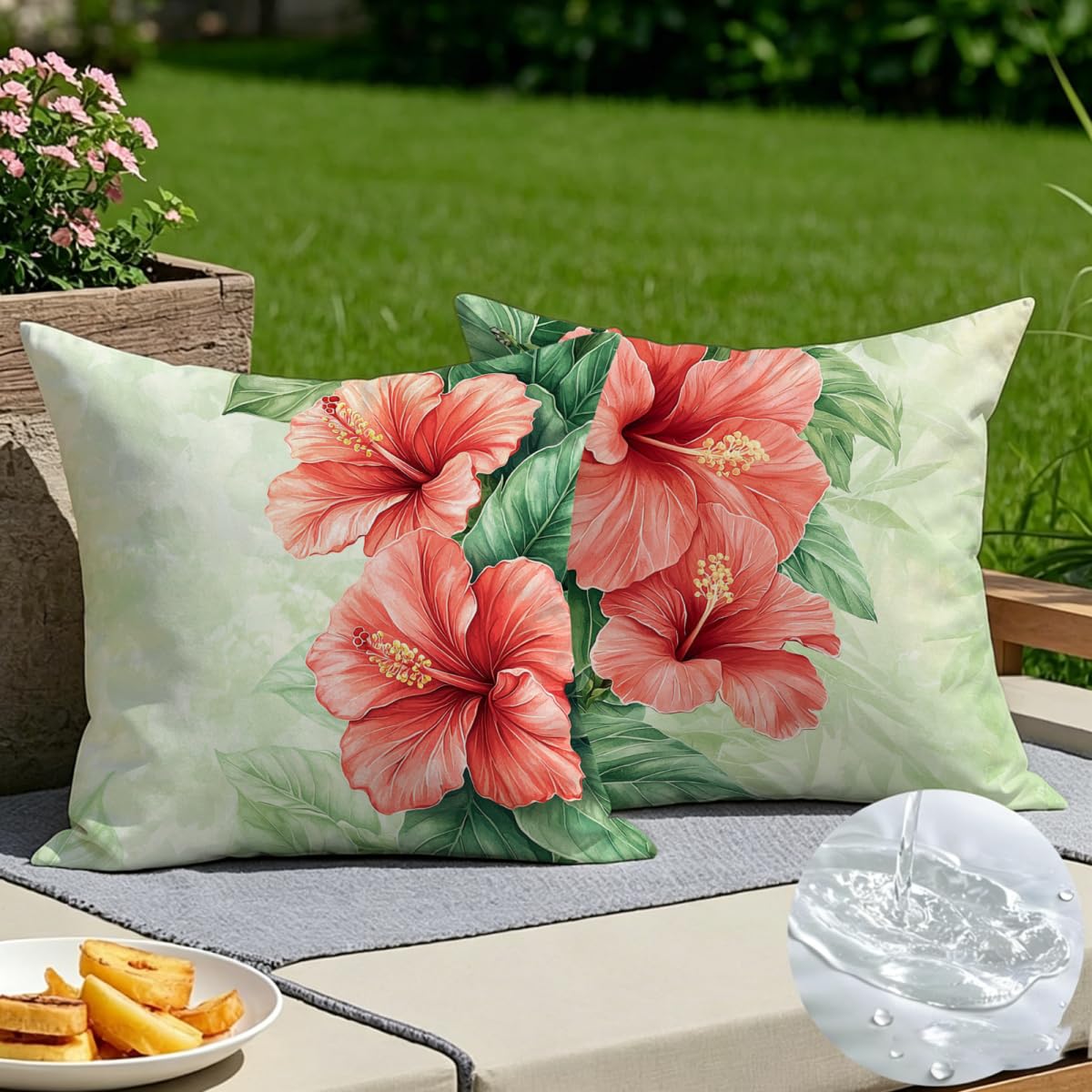 Housse coussin rose fleur en lin pour décorer le salon et le jardin