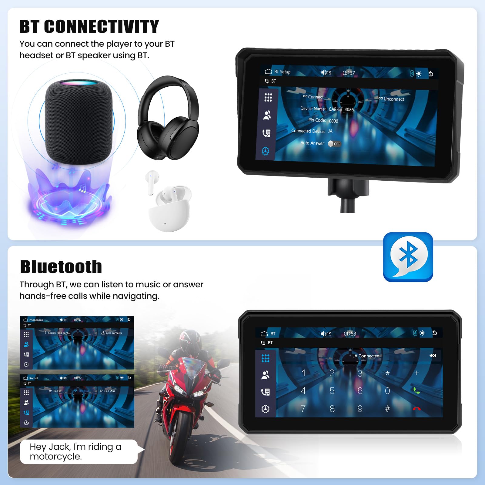 Schermo portatile Moto Carplay 6 pollici IP68 GPS Bluetooth Wireless CarPlay Android Auto TPMS