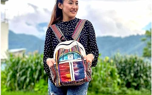 Miniatura 3 de Zillion Craft Mini mochila de cáñamo multicolor 100% natural. Mochila delgada y duradera con cremallera YKK más fuerte. Bolsa de lona Sylish para
