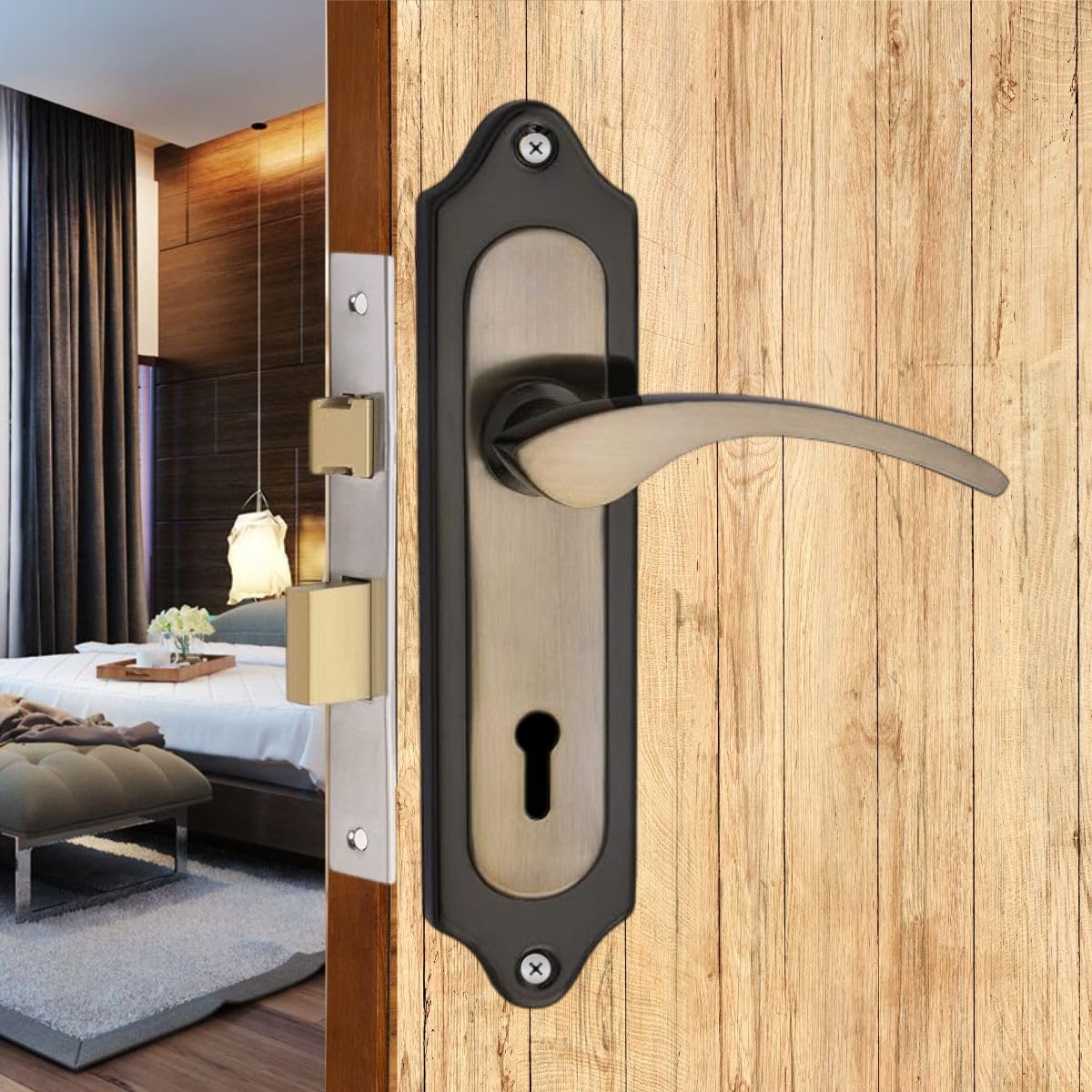 Apporx - 7 inches Mortice Door Lock Handle Set | Door Handle Lock for Main Door | Secure & Stylish Lock for Home | Handle Set for Door, Bathroom, Bedroom, Living Room (Silver Finish, D-8) (B0DG58RJPD) Amazon Price History, Amazon Price Tracker