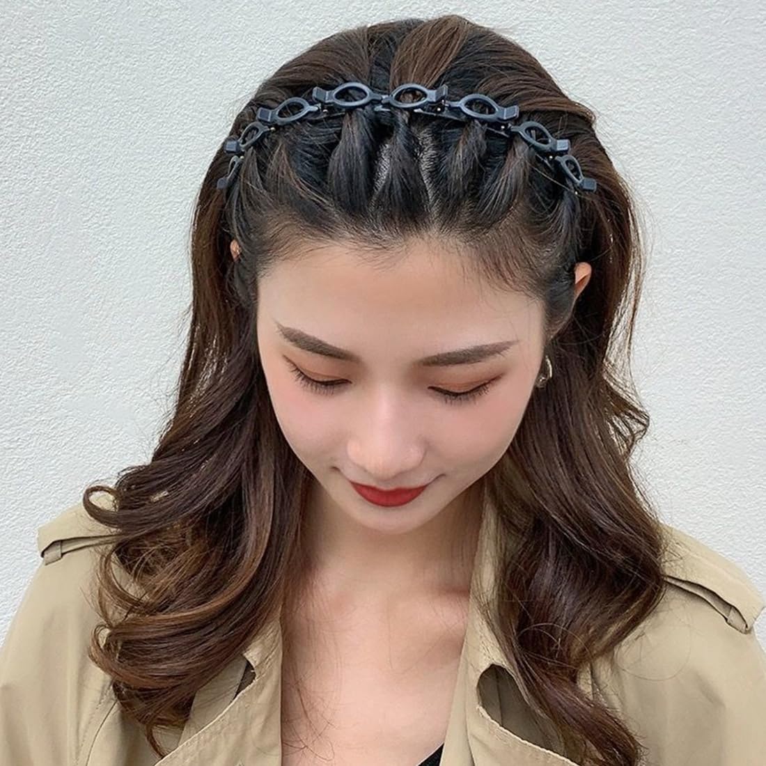 2 Pezzi Cerchietto per Capelli con Clip Fascia Dentata Strumento per Acconciature Elegante Fascia per Capelli per Donne e Ragazze (Nero e Marrone)