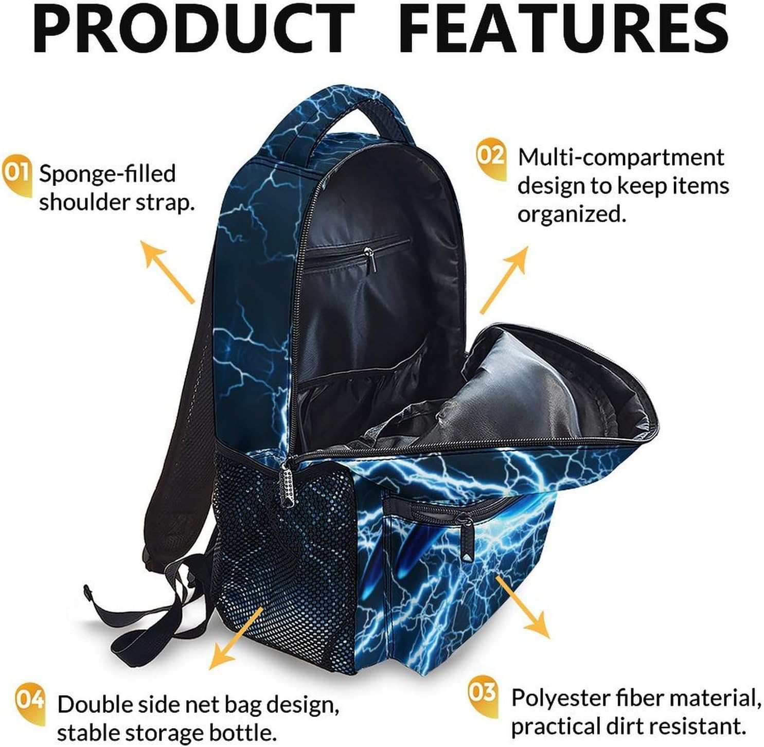 Shark Backpack for Kids Boys - 17 Inch Backpacks for Kindergarten Primary Middle Senior - Cool Durable Lightning Bookbag - Image 4