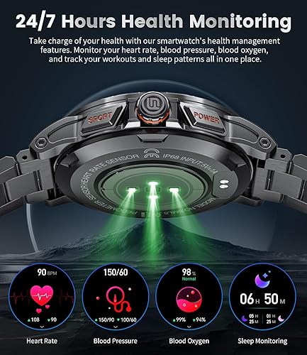 Miniatura 4 de Reloj inteligente militar para hombre (respuestallamadas de marcación), pantalla táctil AMOLED de 1.46 pulgadas, resistente al agua 5ATM, más de 120