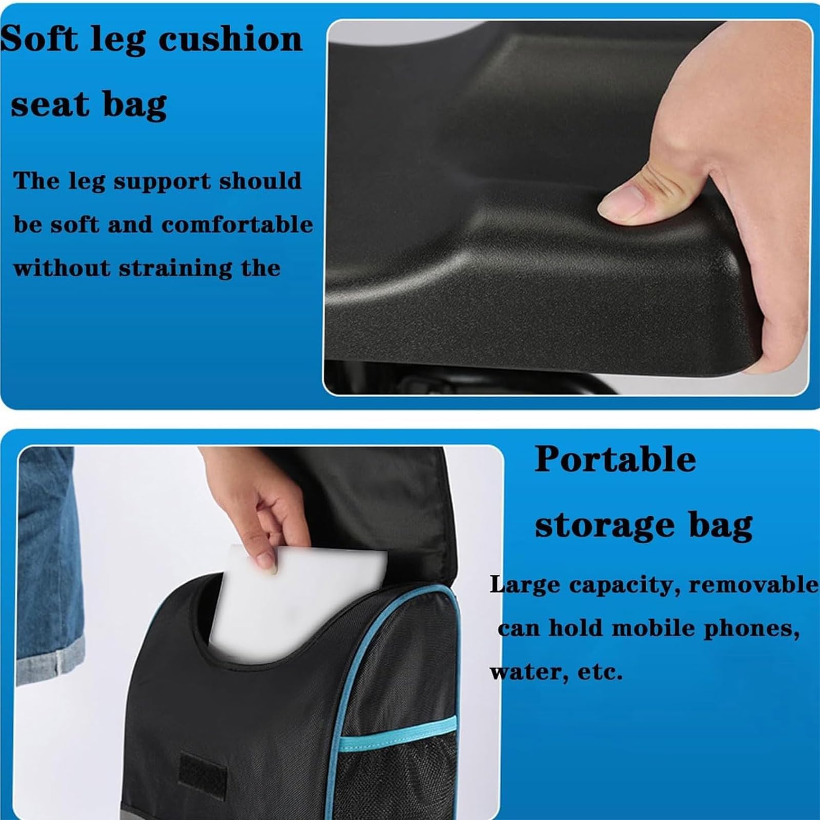 Patinete de rodilla con freno de mano y bolsa de almacenamiento, reposabrazos ajustables y reposapiés para ayuda a la movilidad