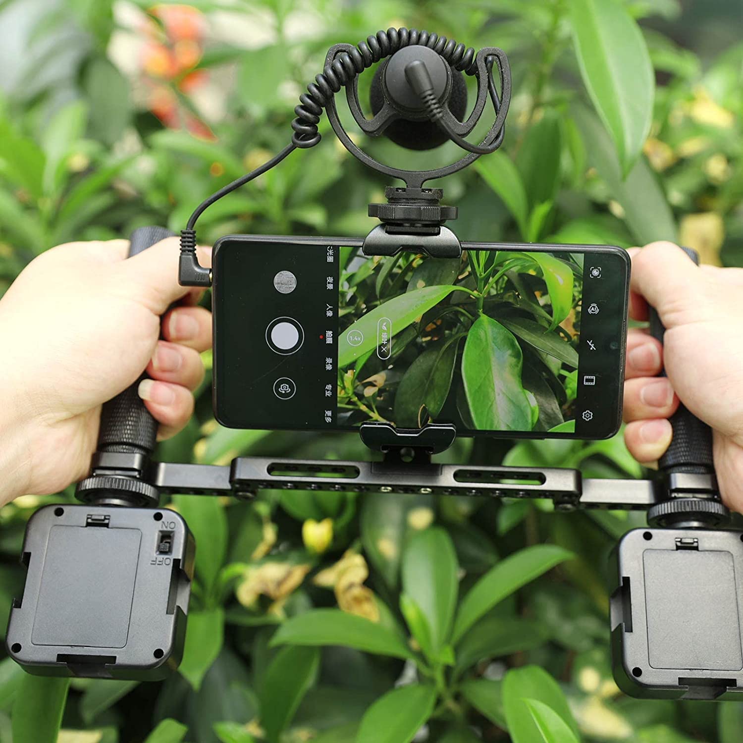 NICEYRIG Estabilizador de Doble Mano para teléfono Inteligente Vlog Vlogging Lives Kit de grabación de Video con Mango Plegable para teléfono Celular Android y iPhone 14/13/12/11/XS Pro MAX -521