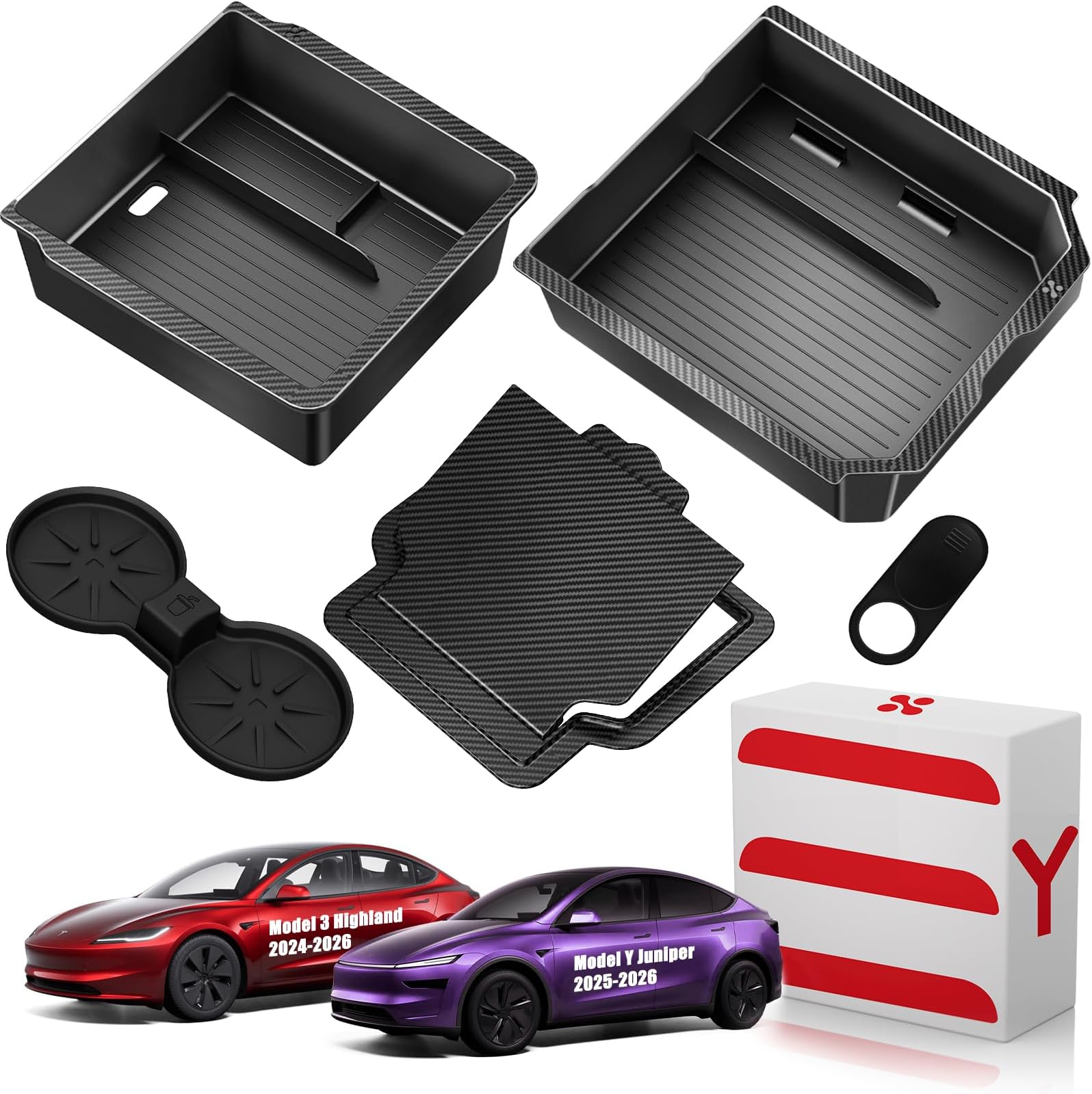 XINTUO Tesla Model Y Juniper 2025 2026 & Model 3 Highland 2024 2026 Center Console Organizer Tray [Slide Smoothly + Easy Installation] Cup Holder for Tesla Model Y Juniper Accessories