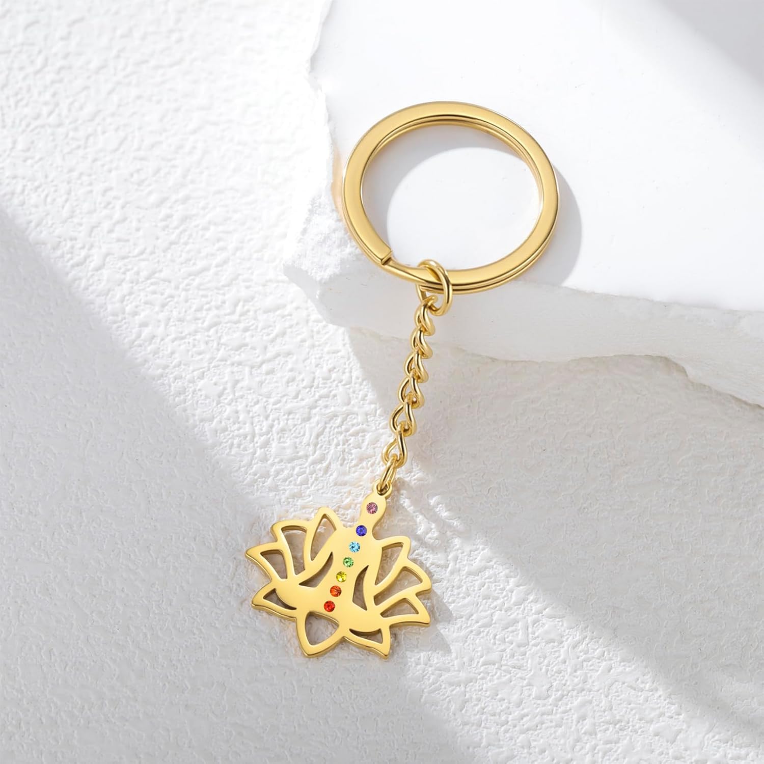 7 Chakra Lotus Flower Yoga Keychain Hindu Om Keychain Buddha Reiki Accessories Yoga Jewelry New Beginnings Gift image 2