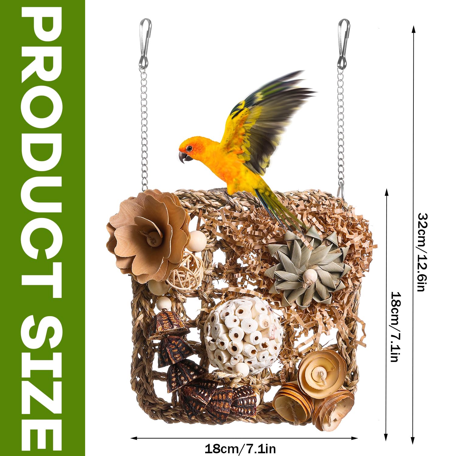 Bird Foraging Wall Toy, Seagrass Woven Climbing Hammock Mat with Chewing Toys,Parrot Shredding Hanging Toys for Cockatiel Lovebird Parakeet Budgie Small-Medium Birds (Small) - image 2