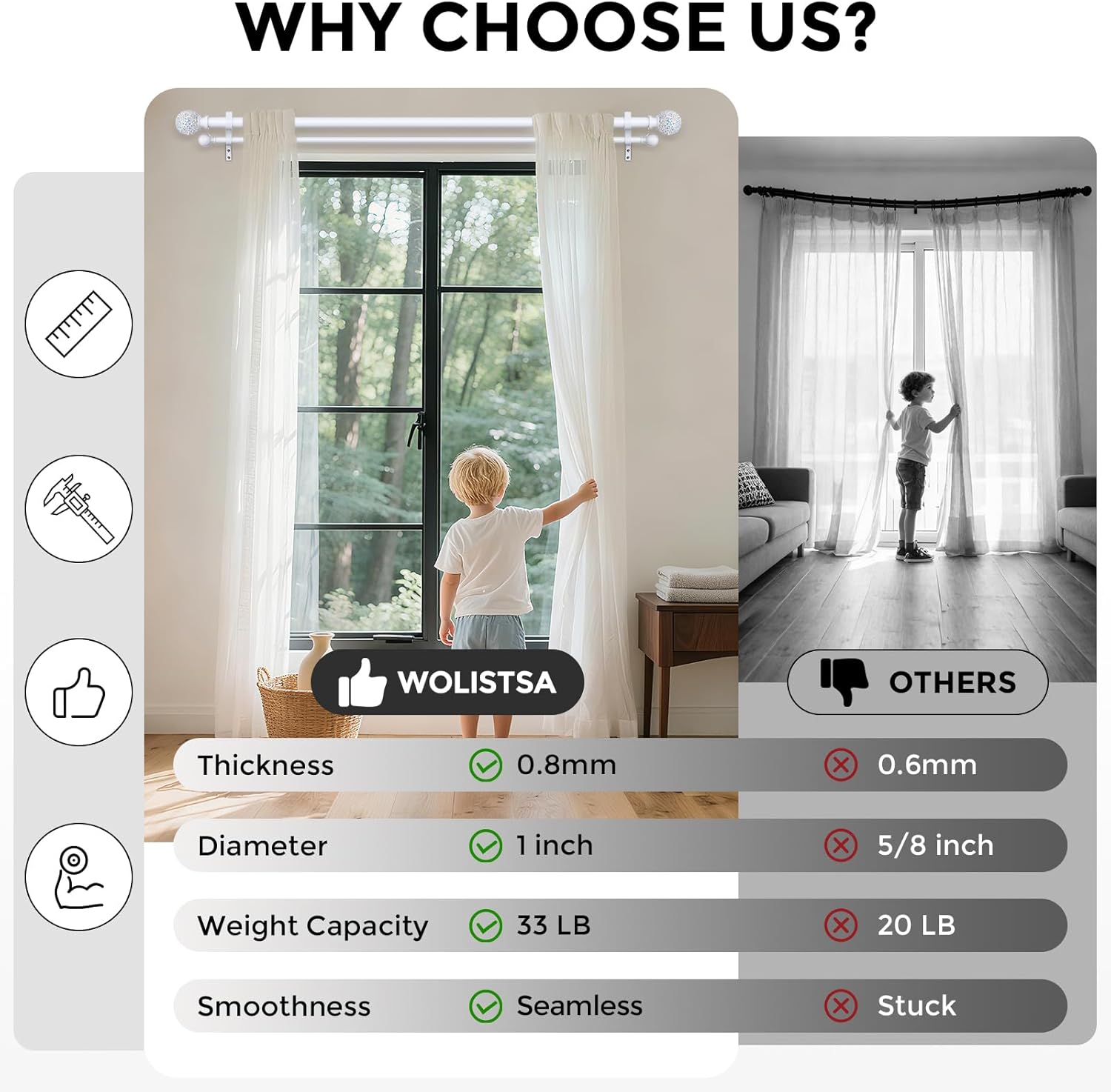 White Double Curtain Rod 72 to 144 Inch, Decorative Extra Long Dual Curtain Rod with Mosaic Glass Crystal Ball Finial, 1 Inch Adjustable Heavy Duty Cute Coastal Drapery Rods for Girls Room