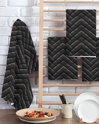 Miniatura 2 de Kitchen Towel 2 Packs Cotton Waffle Weave, Black Geometric Rhombus 16 x 24 Inch Absorbent Quick Drying Dish Towels Clothes for Kitchen Living Room