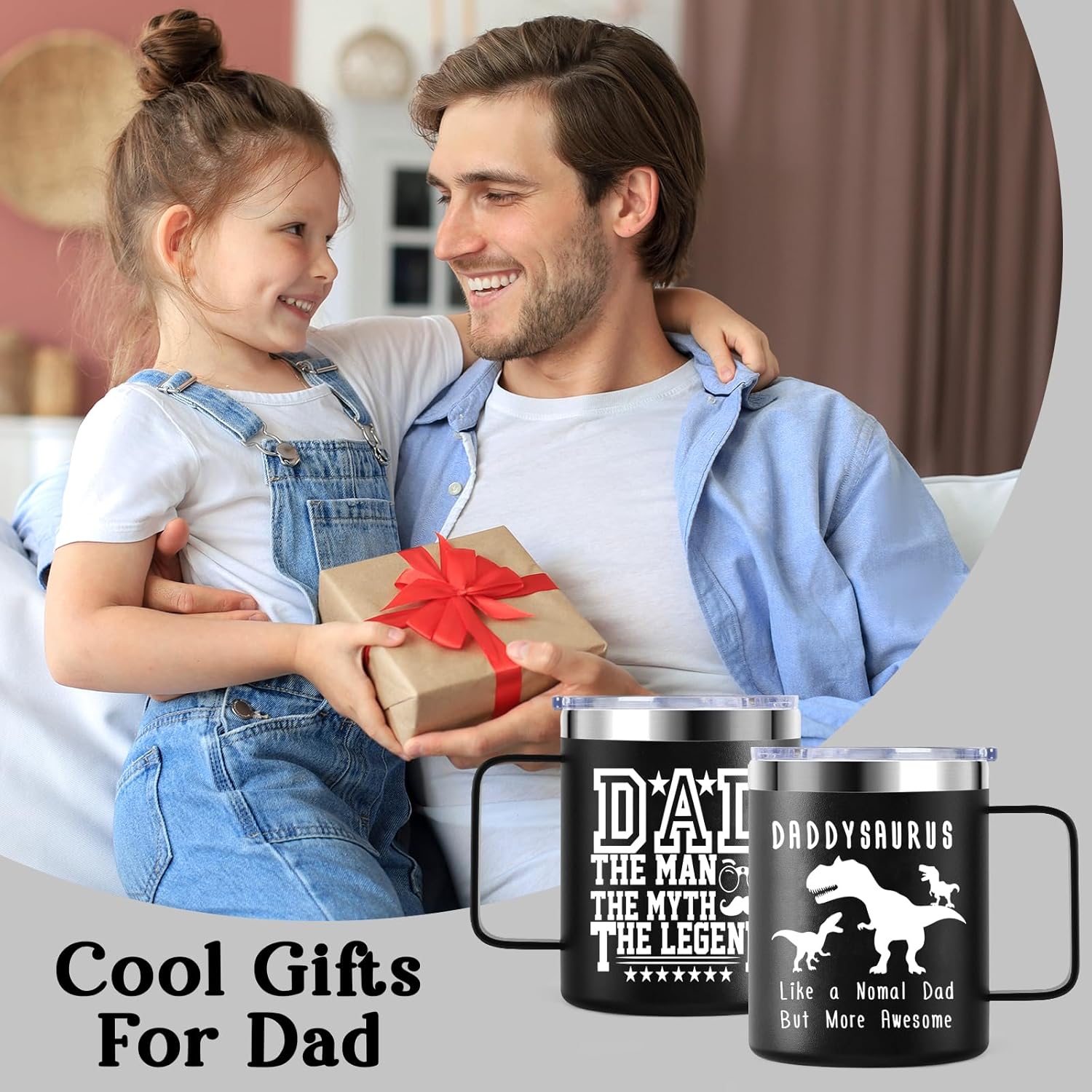 Dad Gifts from Daughter Son, DADDYSAURUS 12oz Stainless Steel Insulated Mug Tumbler with Lid for Dad, Men's Gifts for Ideas for Father's Day Christmas - Image 2