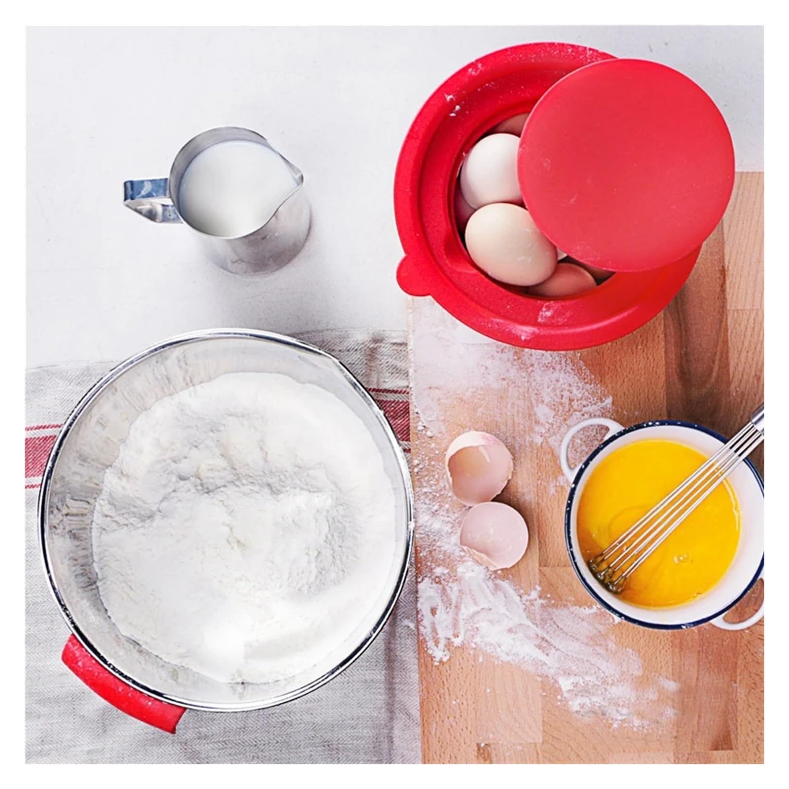 Salatmixer-Schüsseln-Set aus Edelstahl | Mit Deckel/Griff/Reibe/Eierschläger, rutschfeste Küchen-Backschüssel(18cm)