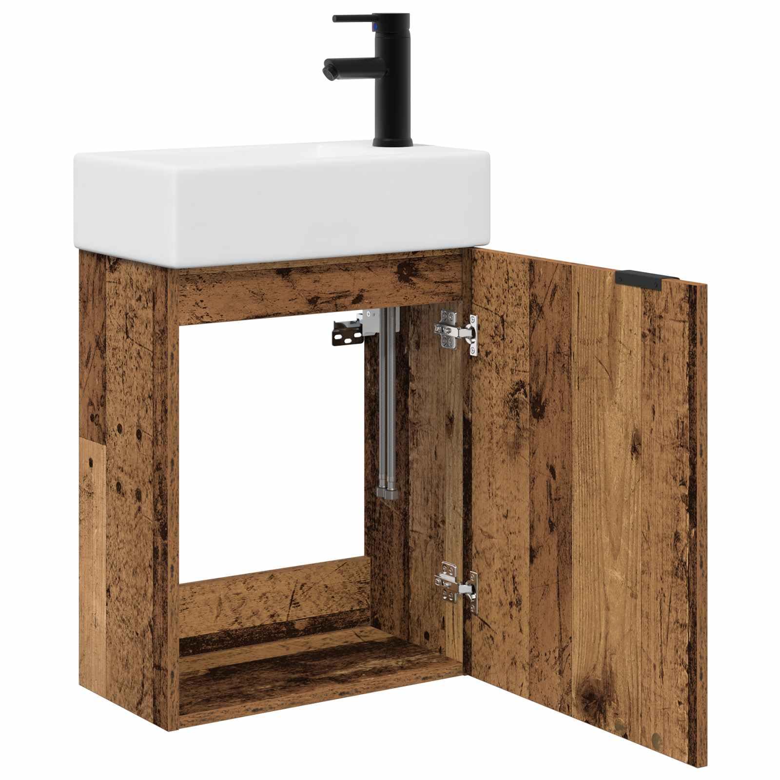 Armario de baño de madera con sistema de desagüe | Múltiples compartimentos, instalación de puerta flexible, acabado pulido, para baños modernos