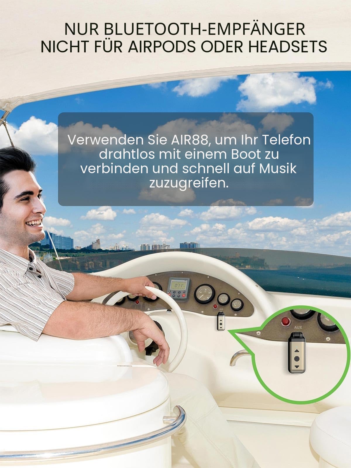 HVMLAK Air88 Aux Bluetooth 5.4 Adapter Auto, Empfänger mit Rotierbarem 3.5 Klinke, für Home Stereo, Musik Streaming, Freisprechanruf, Lautstärke und Spursteuerung, 12 Stunden Batterie