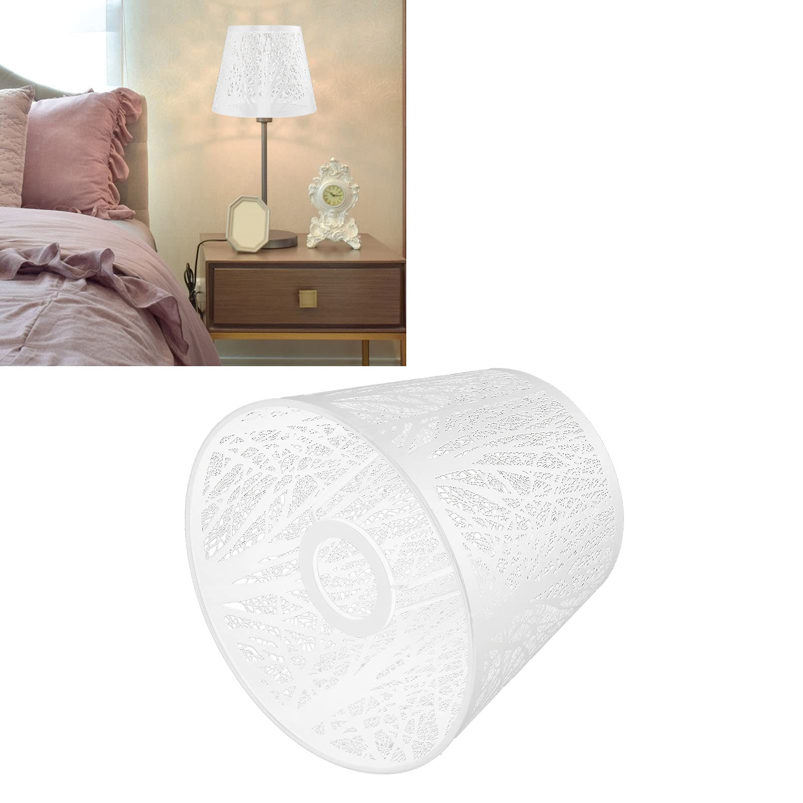 Metal Lampshade Table Lamp Cover Carved Forest Tree Shaped Light Shade E27 Mini Lamp Shades Decoration for Living Room Bedroom Decoration(White) - Image 2