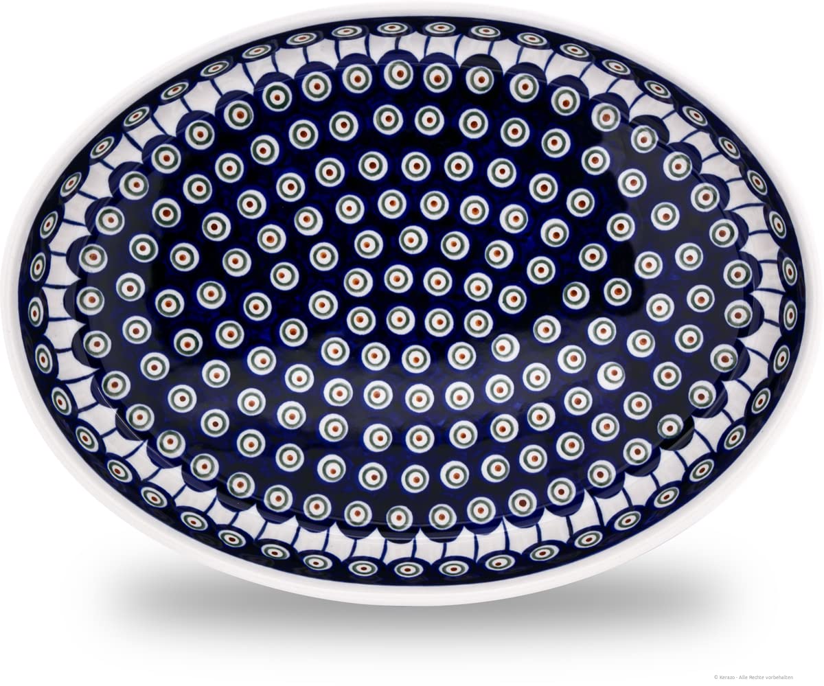 Original Bunzlauer Keramik Auflaufform 2,3 Liter oval 35,5x27x6,5 cm, Dekor 8