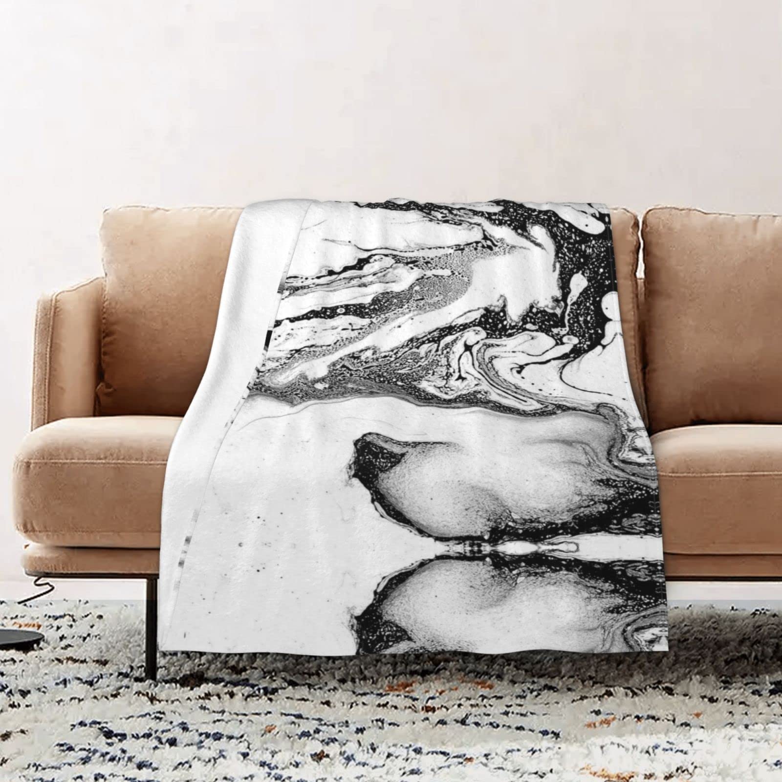 Schwarze Marmor-Flanell-Decke – 152,4 X 127 Cm, Weich, Flauschig, Ganzjährig Nutzbar Für Sofa, Bett & Reisen