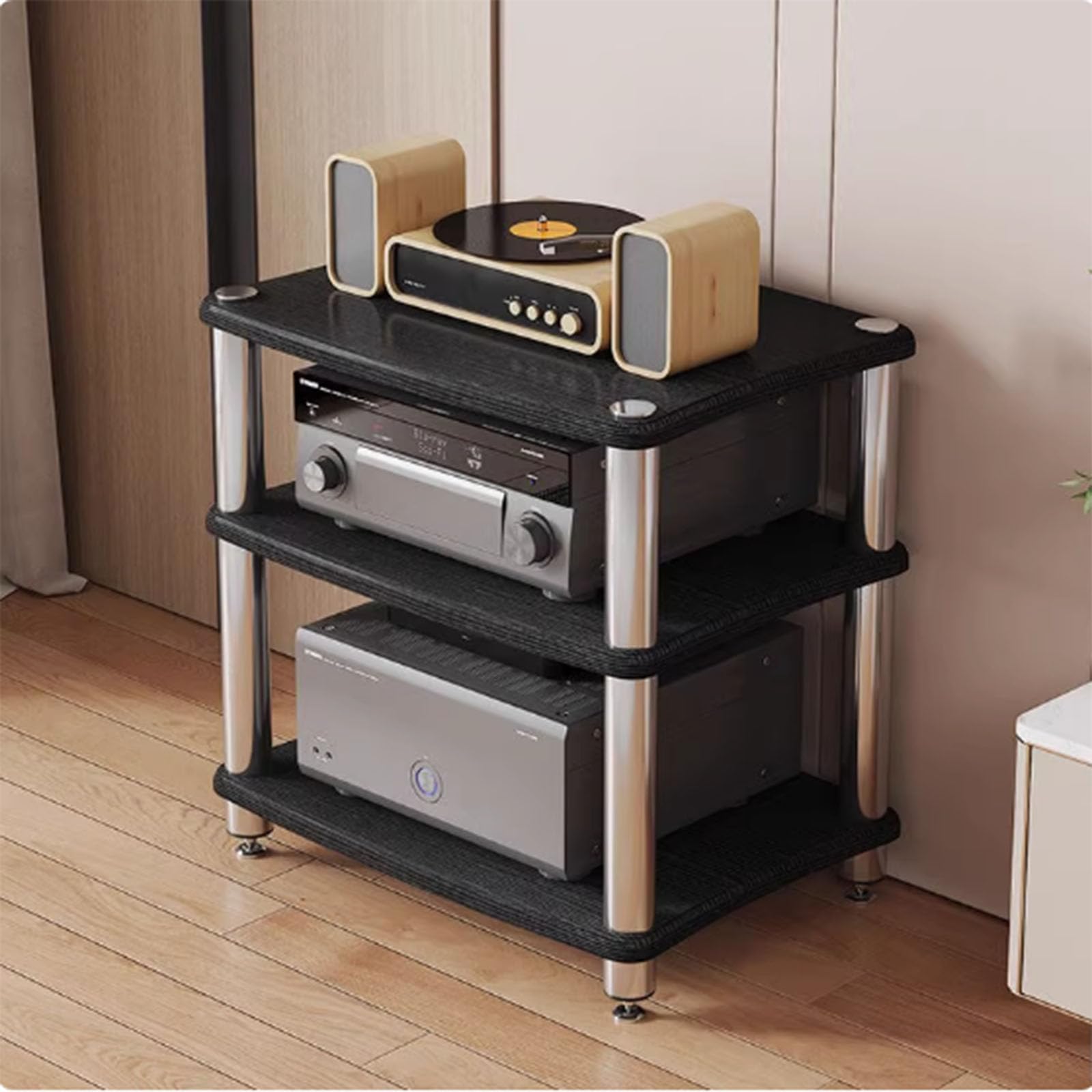 Stojak multimedialny AV z półkami, stojak audio wideo, stojak stereo 1/2/3/4 poziomów, wieża audio, odtwarzacz CD, odbiornik stereo, sprzęt AV, uchwyt na wieżę audio
