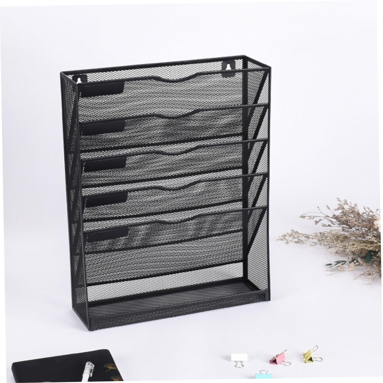 ERINGOGO Wall Mounted Mesh Magazine Rack File Organizer Hooks Office Wall Organizer for Papers and Folders Hanging File Holder for Home and Office Storage