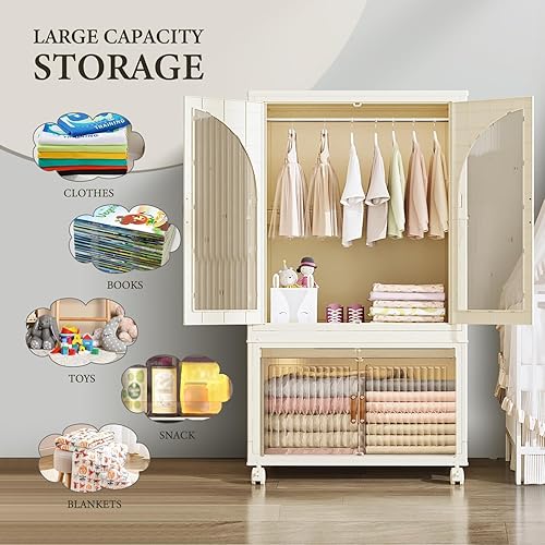 Miniatura 4 de EHAMILY Armario portátil para niños, armario plegable de plástico para ropa de bebé, armario para dormitorio, cuarto de bebé, armario de instalación