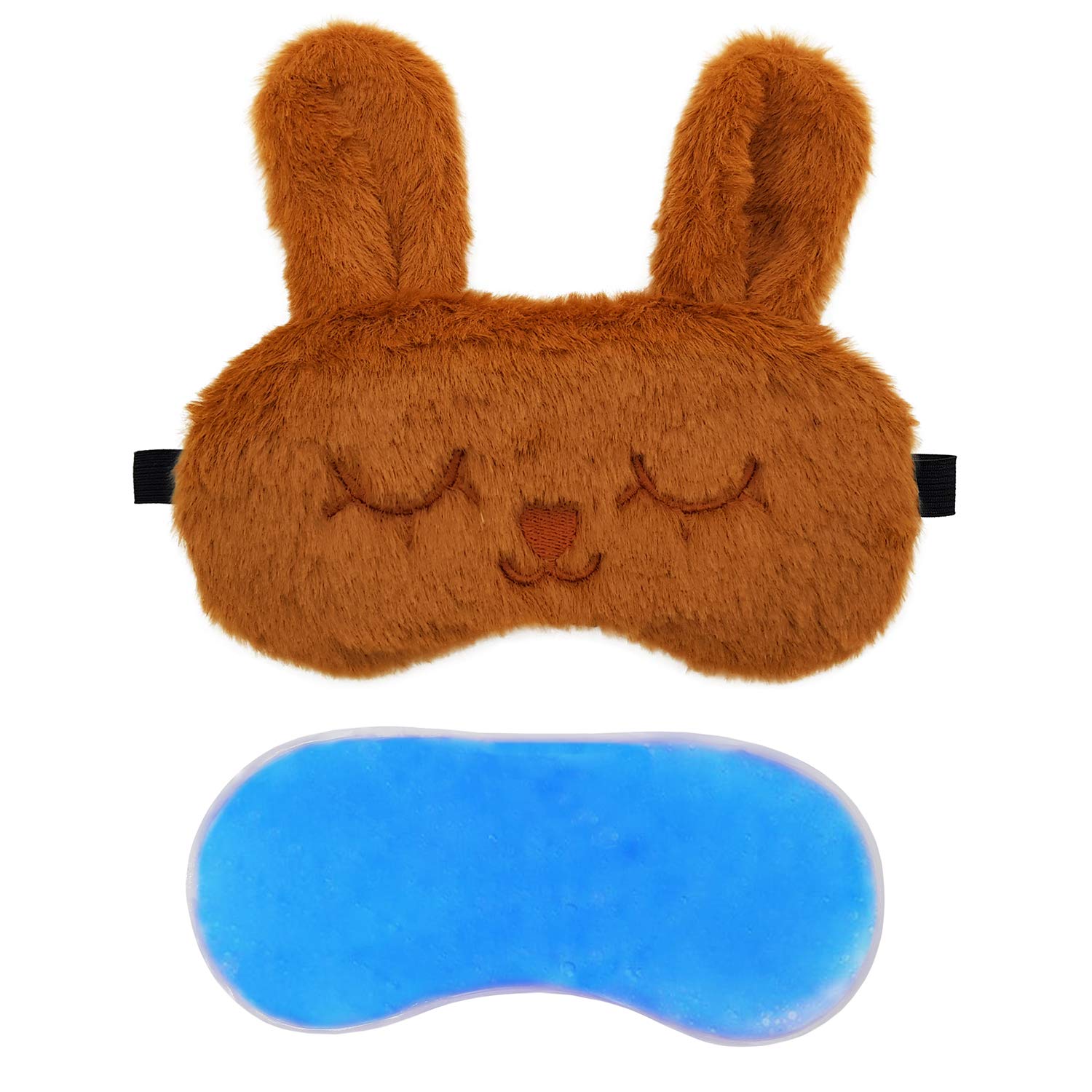 Cute Fur Sleeping Eye Shade Mask Cover for Insomnia, Meditation, Puffy Eyes and Dark Circles Bunny Brown Gel …