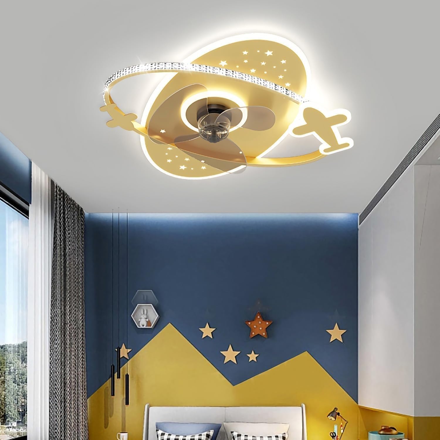Modern Golden Ceiling Fan Light with Remote Control LED Ceiling Fan Lamp DC Reversible Kids Ceiling Fan with Light Mute Dimmable 6 Speed Kindergarten Bedroom Dining Room