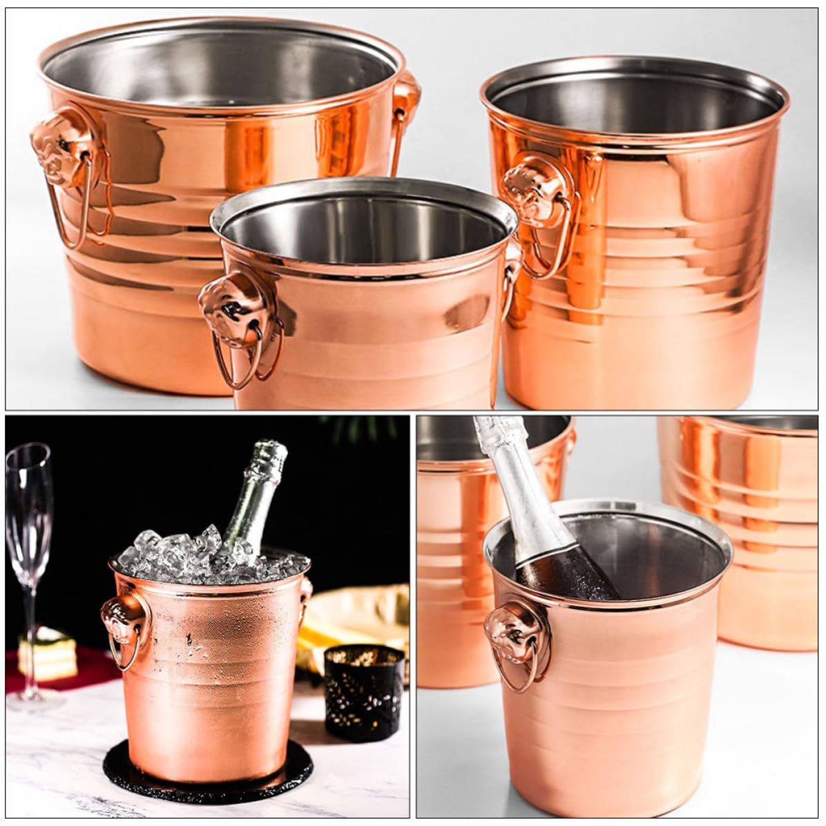 Cubo de Hielo de Acero Inoxidable Doble Asa 7l para Bar
