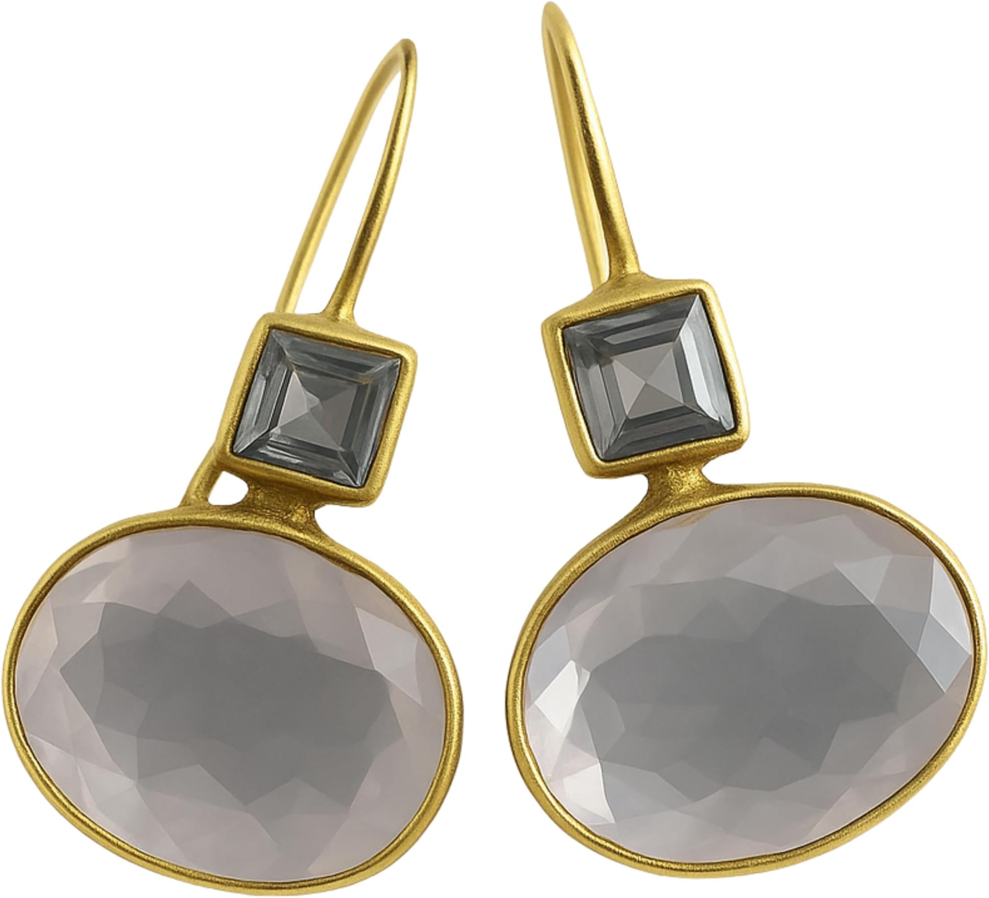 Blue Topaz Rose Quartz Drop Earrings - Handcrafted Gold Plated Sterling Silver - Natural Gemstone Jewellery - Hypoallergenic