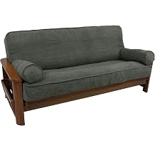 Blazing Needles Solid Microsuede Double Corded 8" to 9" Futon Cover Set with 2 Bolster Pillows Set of 3, Full, Steel Grey