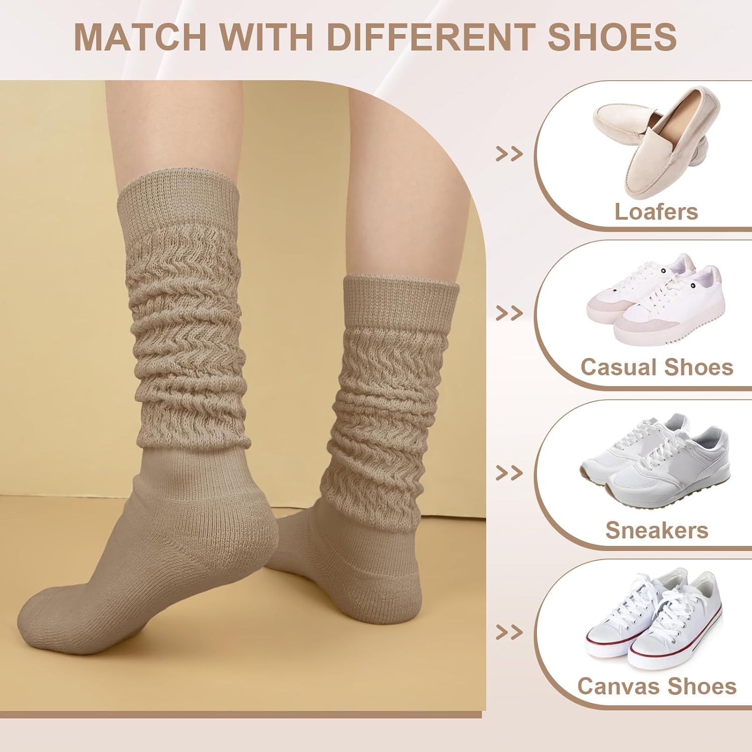 YSense 6 Pairs Slouch Socks Women, Knee High Long Boot Stockings for Winter, Soft Knit Casual Crew Slouchy Scrunch Socks - Image 7