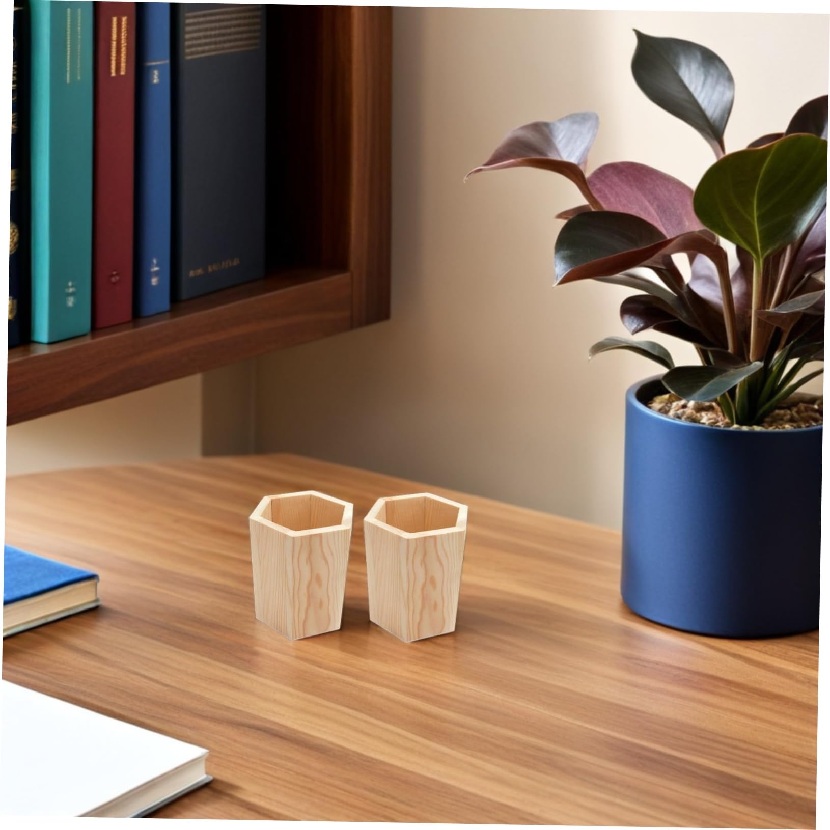 NUOBESTY 8 pièces Porte Stylos Bois de Pin Pot Hexagonal Multifonction pour Bureau Organiseur pour Pinceaux Maquillage Plantes Succulentes et Accessoires de Travail