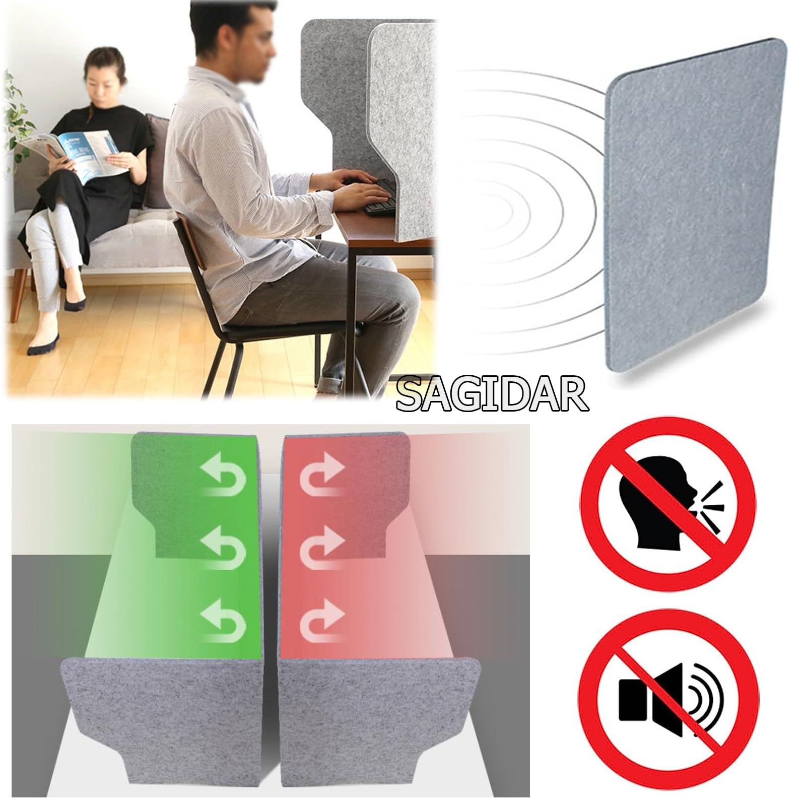 Akustik-Schreibtisch-Trennwand, Büro-Trennwand, 60/80/100 cm, 3-seitig faltbare Kabine, geräuschreduzierend & visuell ablenkbar für Wortate