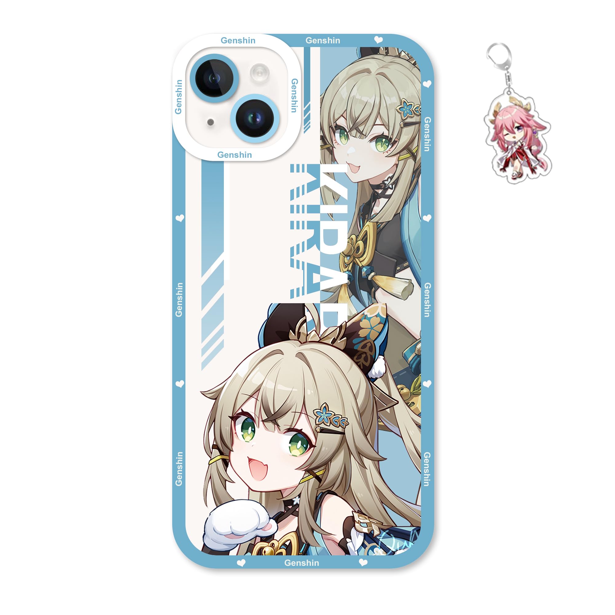 Genshin Impact Phone Case Multi-Model Compatible with iPhone 15/14/13/12/11/XS/XR Genshin Impact Protective Cover, Free Keychain (Kirara,iPhone 15)