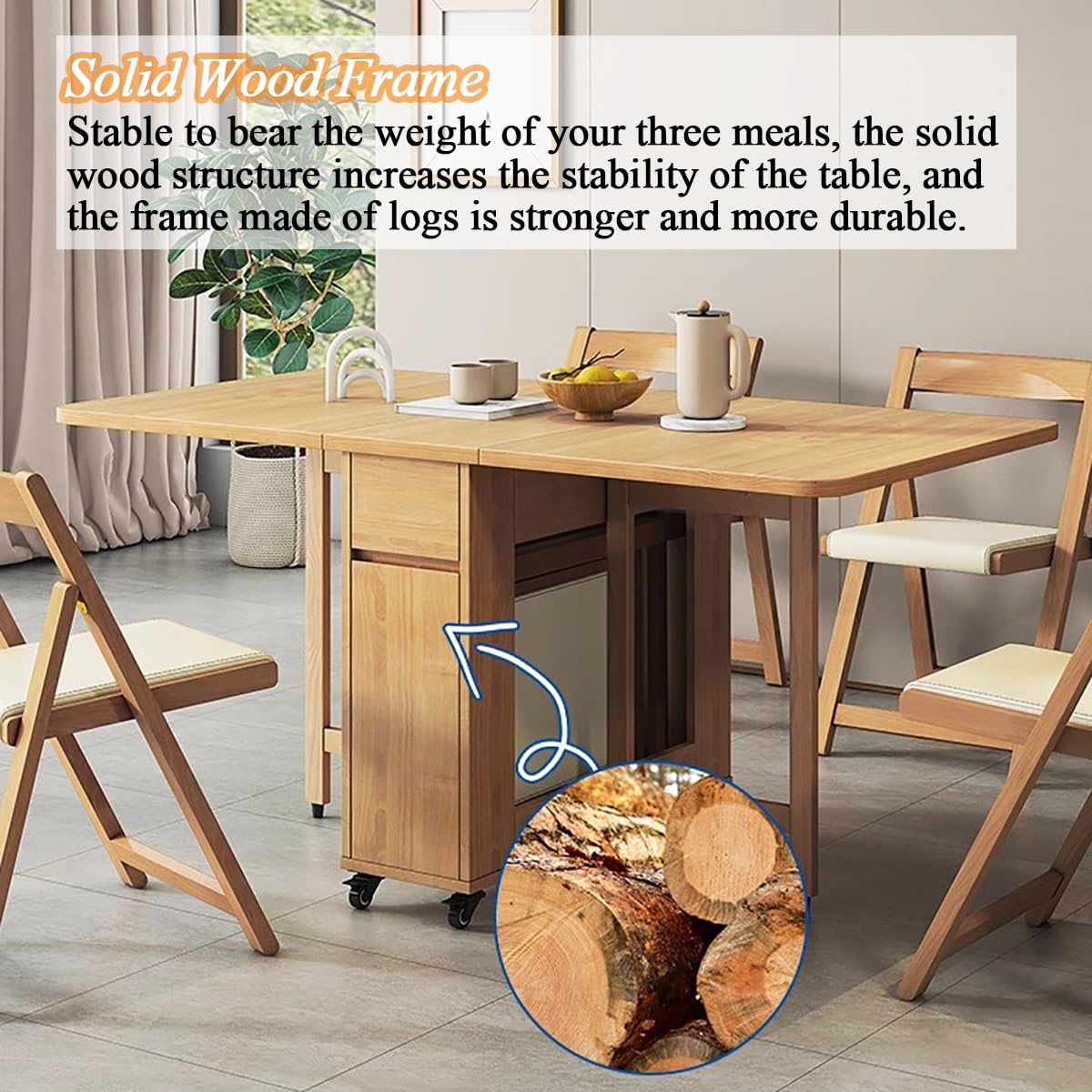 Tavolo Da Pranzo Pieghevole E Sedie, Tavolo Da Cucina In Legno Massello Retrattile For La Casa, Ristorante, Tavolo A Ribalta Con Cassetto Portaoggetti For Soggiorno, Ospitalità, Scrivania Portatile Es