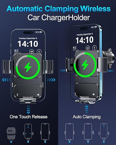 Miniatura 2 de Cargador inalámbrico de coche, soportes de teléfono para tu automóvil de carga rápida de 15 W, sujeción automática, ventilación de aire, soporte de