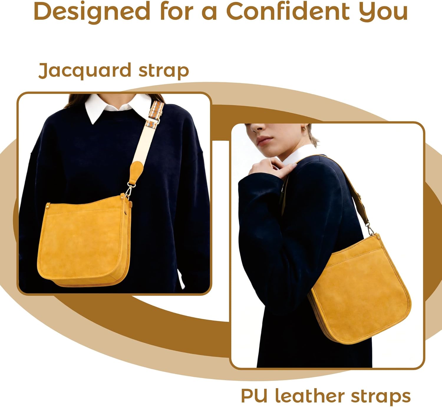 Women's Crossbody Bag with 2 Adjustable Straps- PU Leather Shoulder Handbag, Daily Essentials Purse - Image 3