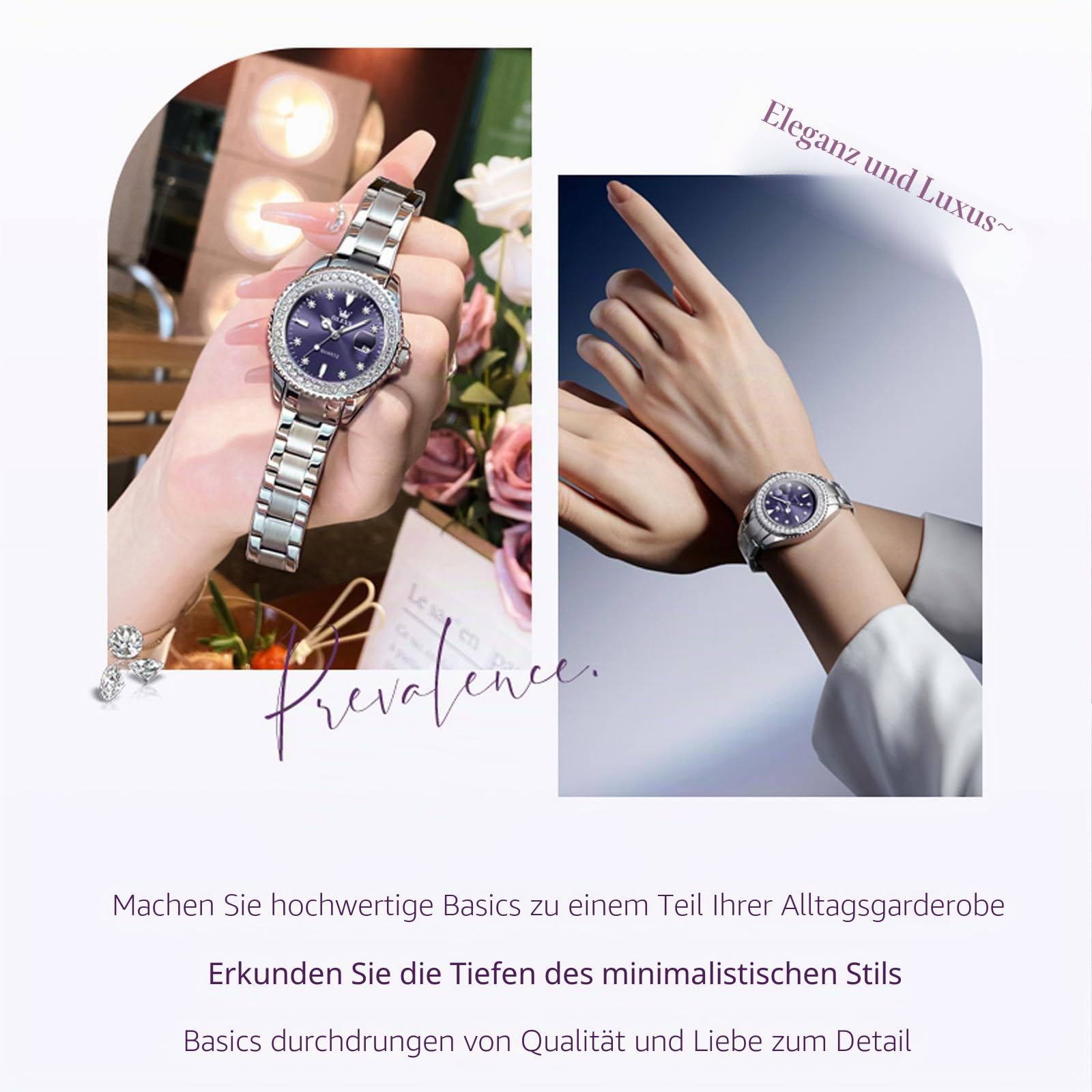 OLEVS Damen-Armbanduhr, kleines Handgelenk, Rotgold, Diamant-Zifferblatt, Quarzuhr, modisch, nachtleuchtend, wasserdicht, analoge Uhr für Frauen