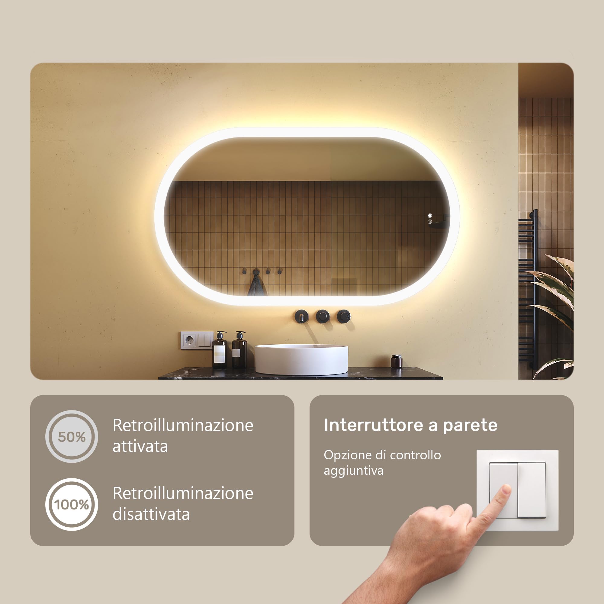 A ARTFORMA Specchio 120x70 cm Oval MAGARTFORMA086-SJYA9-120x70, LED