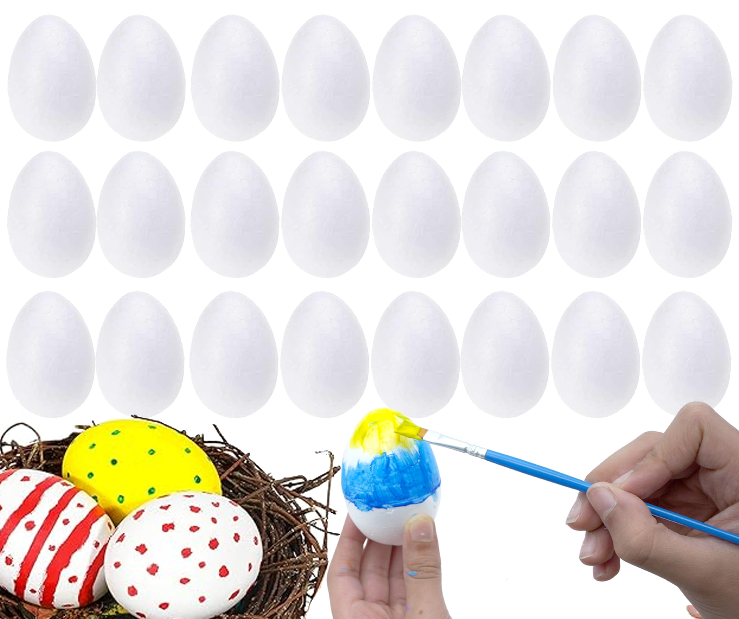 HOVUK 24PCs Foam Craft Polystyrene Eggs 5.5cm - White Styrofoam Eggs for Easter Crafts and Displays, White Craft Eggs to Decorate and Easter Party Decoration